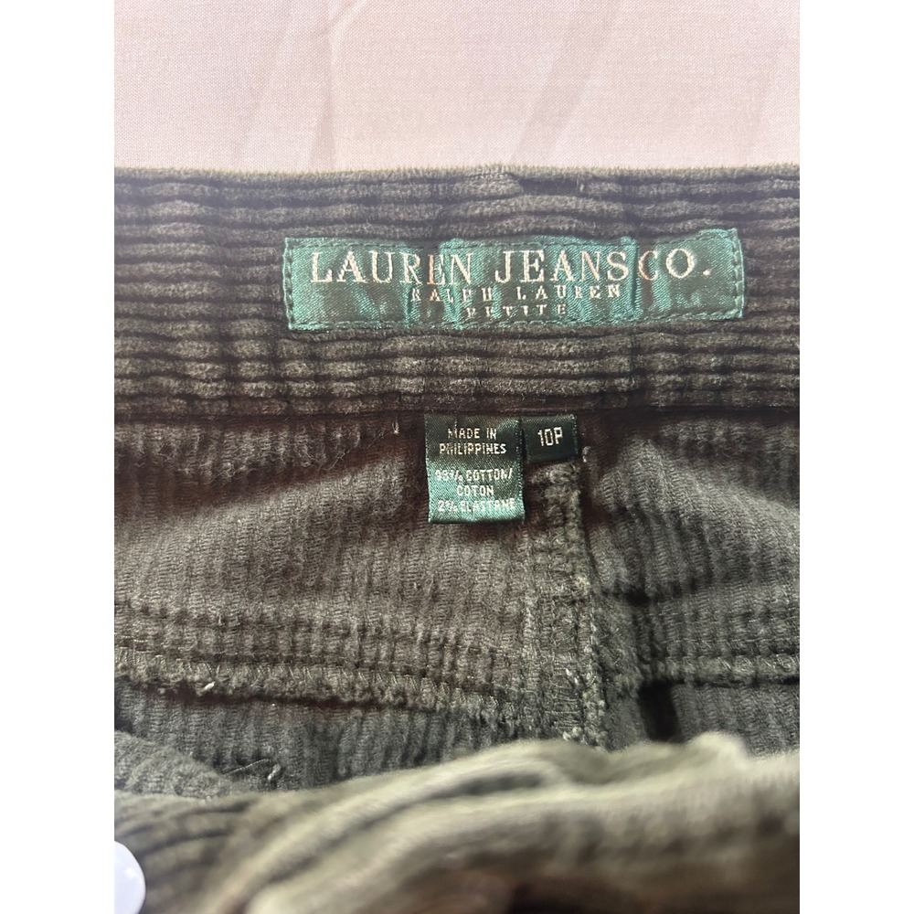 Lauren Ralph Lauren Green Corduroy Pants Womens 10P Petite Straight Leg Cotton - Picture 7 of 8